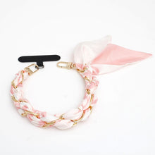 Load image into Gallery viewer, Phone Strap Pink Woven Scarf Keychain Wristlet
