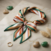 Load image into Gallery viewer, Horsebit Deep Green Striped Silky Scarf Necklace
