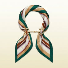 Load image into Gallery viewer, Horsebit Deep Green Striped Silky Scarf Necklace
