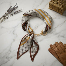 Load image into Gallery viewer, Horsebit Brown Gray Geometric Silky Scarf Necklace
