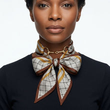 Load image into Gallery viewer, Horsebit Brown Gray Geometric Silky Scarf Necklace
