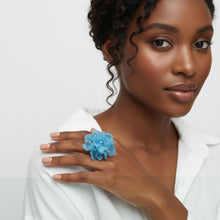 Load image into Gallery viewer, Cocktail Turquoise Sculpted Petal Bead Flower Ring
