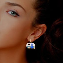 Load image into Gallery viewer, Gold and Blue Camper Earrings
