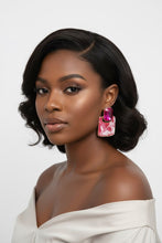 Load image into Gallery viewer, Drop Retro Glam Fuchsia Crystal Marble Earrings
