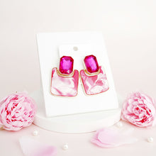Load image into Gallery viewer, Drop Retro Glam Fuchsia Crystal Marble Earrings
