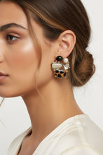 Load image into Gallery viewer, Stud Oval Leopard Gold Metal Tribal Earrings
