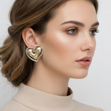 Load image into Gallery viewer, Stud Two Tone Gold Silver Chubby Heart Earrings
