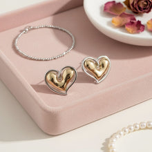 Load image into Gallery viewer, Stud Two Tone Gold Silver Chubby Heart Earrings
