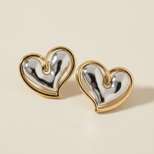 Load image into Gallery viewer, Stud Two Tone Silver Gold Chubby Heart Earrings
