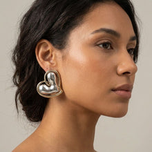 Load image into Gallery viewer, Stud Two Tone Silver Gold Chubby Heart Earrings
