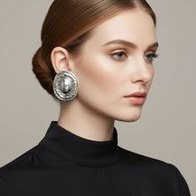 Load image into Gallery viewer, Stud Silver Organic Oval Domed Metal Earrings
