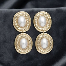 Load image into Gallery viewer, Drop Gold Organic Oval Cream Pearl Domed Earrings
