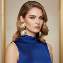 Load image into Gallery viewer, Drop Gold Organic Oval Cream Pearl Domed Earrings
