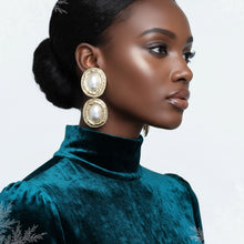 Load image into Gallery viewer, Drop Gold Organic Oval Cream Pearl Domed Earrings
