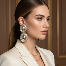 Load image into Gallery viewer, Drop Silver Organic Oval Gold Metal Domed Earrings
