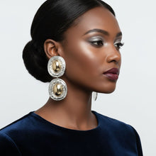 Load image into Gallery viewer, Drop Silver Organic Oval Gold Metal Domed Earrings
