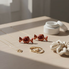 Load image into Gallery viewer, Stud Sweet Candy Red and Gold Crystal Earrings
