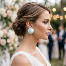 Load image into Gallery viewer, Aqua Pearlescent Domed Round Stud Earrings
