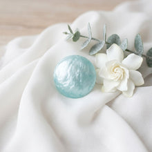 Load image into Gallery viewer, Aqua Pearlescent Domed Round Stud Earrings
