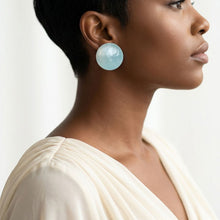 Load image into Gallery viewer, Aqua Pearlescent Domed Round Stud Earrings
