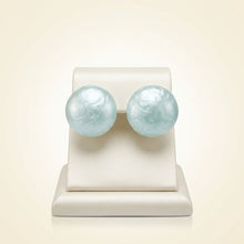 Load image into Gallery viewer, Aqua Pearlescent Domed Round Stud Earrings
