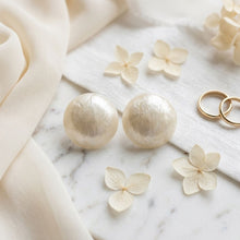 Load image into Gallery viewer, Ivory Pearlescent Domed Round Stud Earrings
