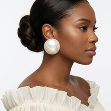 Load image into Gallery viewer, Ivory Pearlescent Domed Round Stud Earrings
