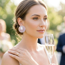 Load image into Gallery viewer, Pink Pearlescent Domed Round Stud Earrings

