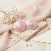 Load image into Gallery viewer, Pink Pearlescent Domed Round Stud Earrings
