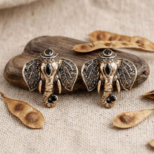 Load image into Gallery viewer, Opulent African Elephant Black Stud Earrings
