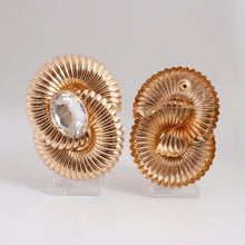 Load image into Gallery viewer, Gold Ribbed Swirl Crystal Stud Earrings
