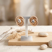 Load image into Gallery viewer, Gold Ribbed Swirl Crystal Stud Earrings
