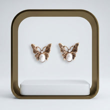 Load image into Gallery viewer, Opulent Gold Butterfly Cream Pearl Stud Earrings

