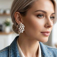 Load image into Gallery viewer, Opulent Gold Cream Pearl Cluster Stud Earrings

