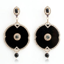 Load image into Gallery viewer, Black and Gold Crystal Medallion Drop Earrings

