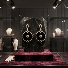 Load image into Gallery viewer, Black and Gold Crystal Medallion Drop Earrings
