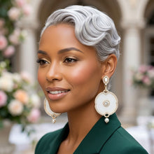 Load image into Gallery viewer, White Opal Finish Emerald Crystal Drop Earrings
