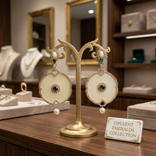 Load image into Gallery viewer, White Opal Finish Emerald Crystal Drop Earrings
