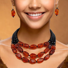 Load image into Gallery viewer, Beaded Warm Caramel Swirls 3 Layer Necklace Women
