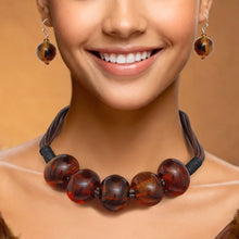 Load image into Gallery viewer, Beaded Chunky Brown Artisan Bead Cord Necklace
