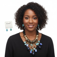 Load image into Gallery viewer, Beaded Blue Stone Global Artisan Leather Necklace
