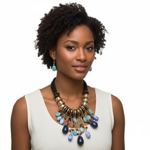 Load image into Gallery viewer, Beaded Blue Stone Global Artisan Leather Necklace
