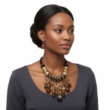 Load image into Gallery viewer, Beaded Brown Stone Global Artisan Leather Necklace
