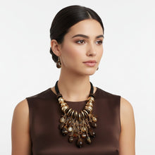 Load image into Gallery viewer, Beaded Brown Stone Global Artisan Leather Necklace
