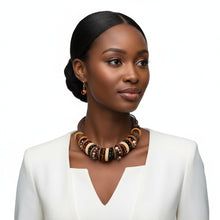 Load image into Gallery viewer, Collar Earthy Artisan Leather Wood Disc Necklace
