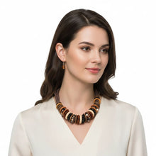 Load image into Gallery viewer, Collar Earthy Artisan Leather Wood Disc Necklace
