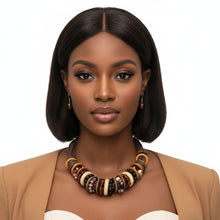 Load image into Gallery viewer, Collar Earthy Artisan Leather Wood Disc Necklace
