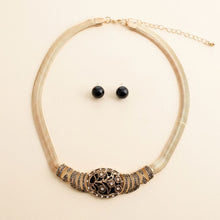 Load image into Gallery viewer, Antique Gold Black Floral Herringbone Necklace
