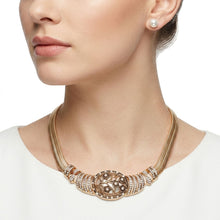 Load image into Gallery viewer, Antique Gold Pearl Floral Herringbone Necklace

