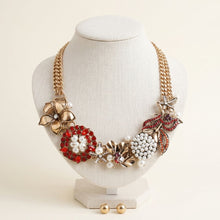 Load image into Gallery viewer, Red Crystal Pearl Antique Gold Chainmaille Collar
